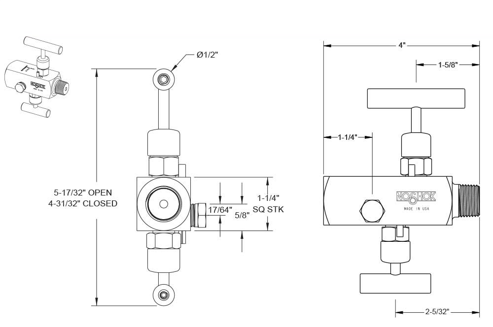 2070 Series 1/2 in. Connection Size Block and Bleed 2 Needle Valve with Hard Seat