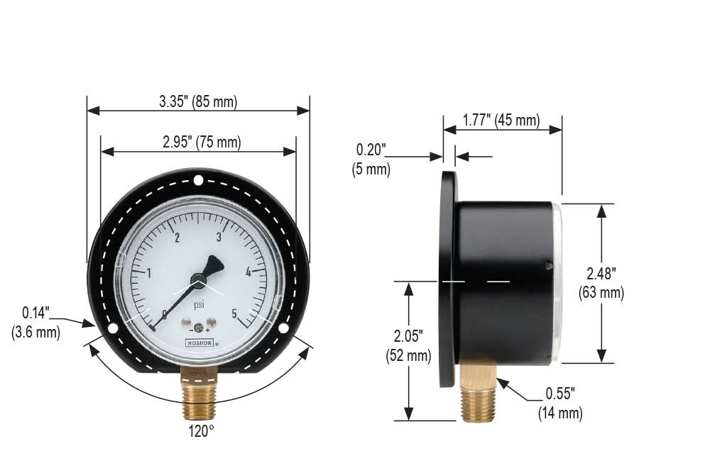 200 Series 2-1/2 in. Gauge Size Low Pressure Diaphragm Dry Pressure Gauge