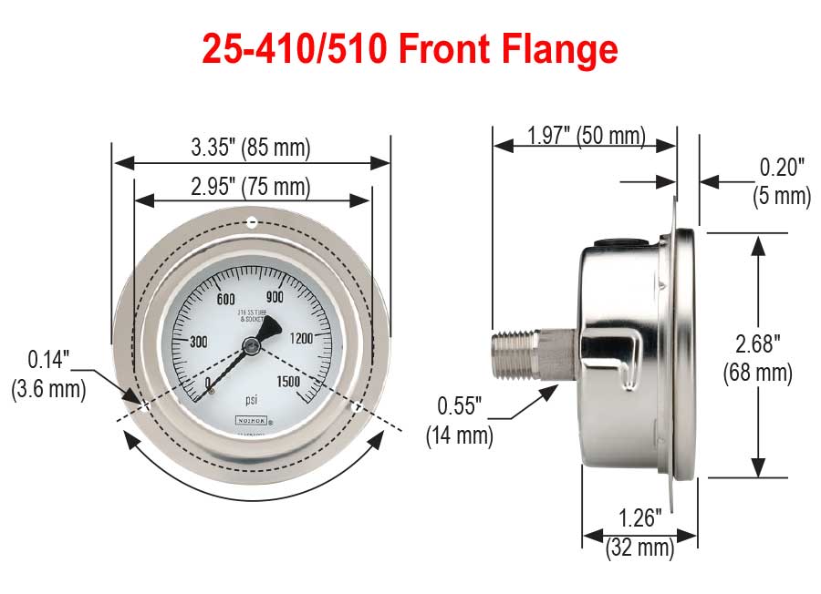 500 Series 0 to 600 psi Range All Stainless Steel Dry and Liquid Filled Pressure Gauge