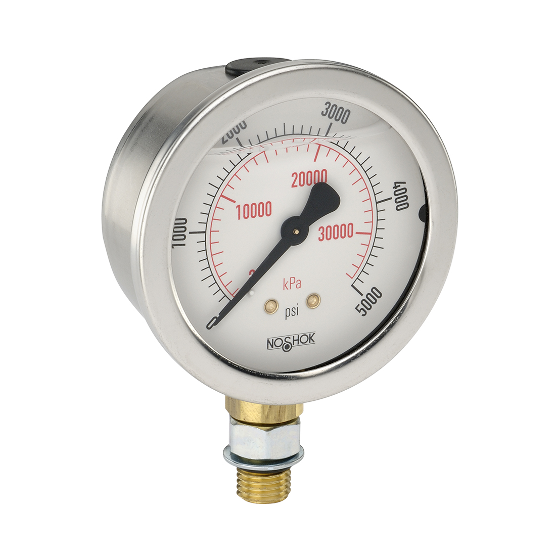900 Series 0 to 6,000 psi Range Acrylonitrile Butadiene Styrene (ABS) and Stainless Steel Liquid Filled Gauge