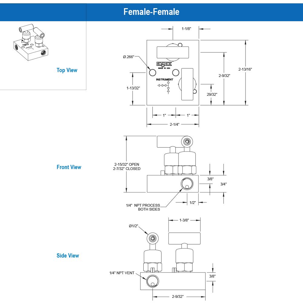 2702 Series 6,000 psi Pressure Rating 0.141 in. Orifice Mini Block and Bleed 2 Manifold Valve with Soft Tip
