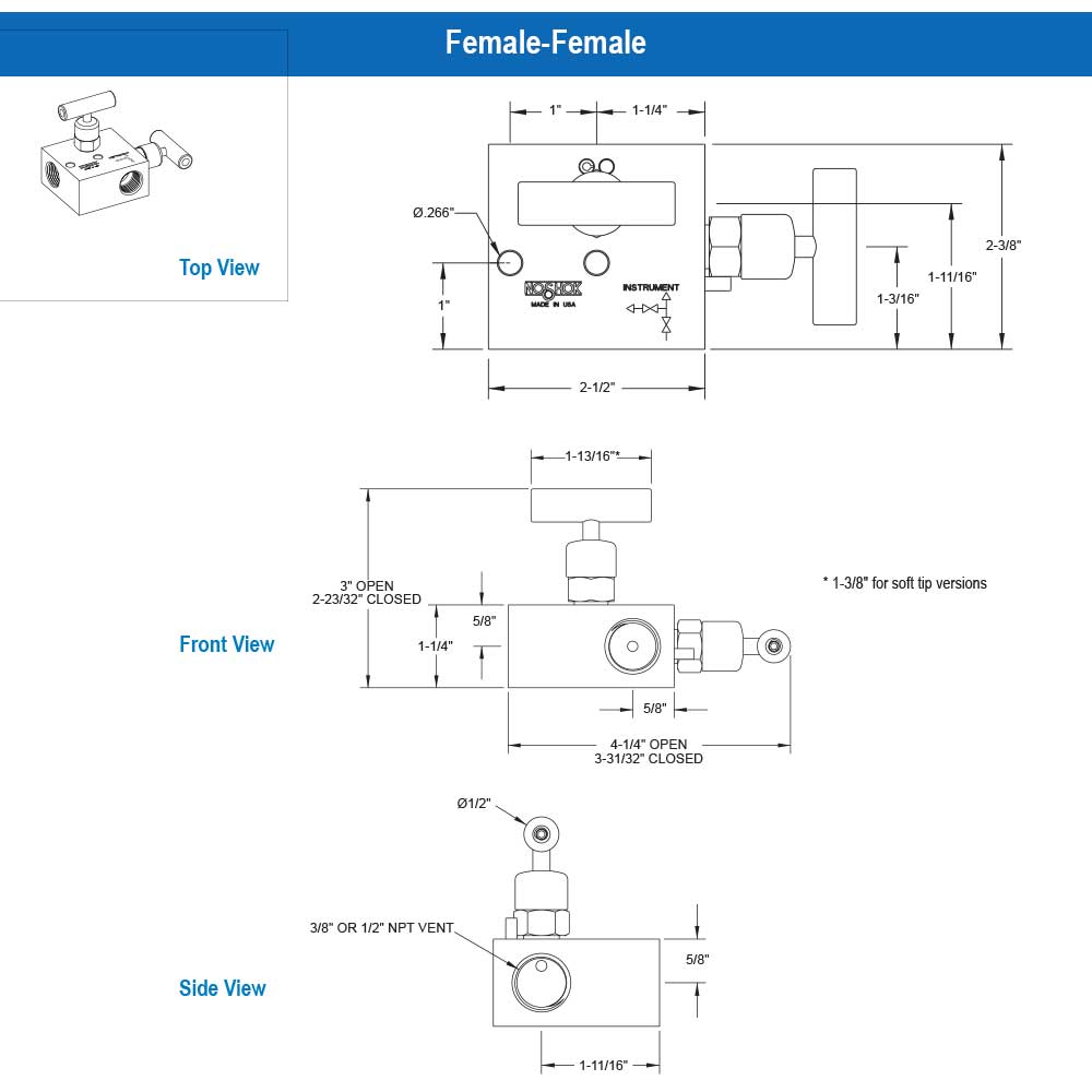 2604 Series 10,000 psi Pressure Rating 0.156 in. Orifice Block and Bleed 2 Manifold Valve with Hard Seat