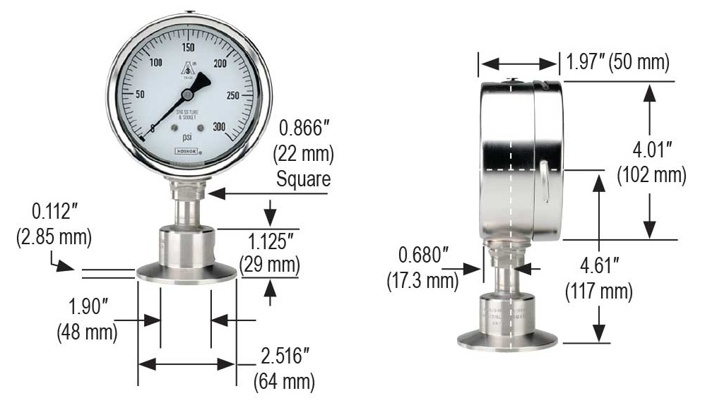 10 Series 0 to 100 psig Pressure Range Heavy-Duty Sanitary Pressure Gauge