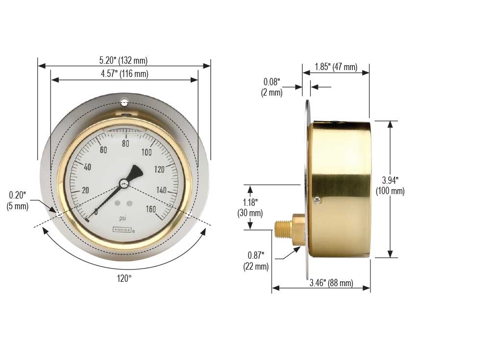 300 Series 4 in. Gauge Size Brass Case Liquid Filled Pressure Gauge