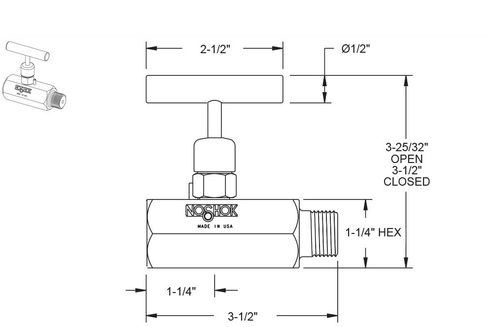 500 Series 1/2 in. Connection Size Standard Needle Valve with Soft Seat