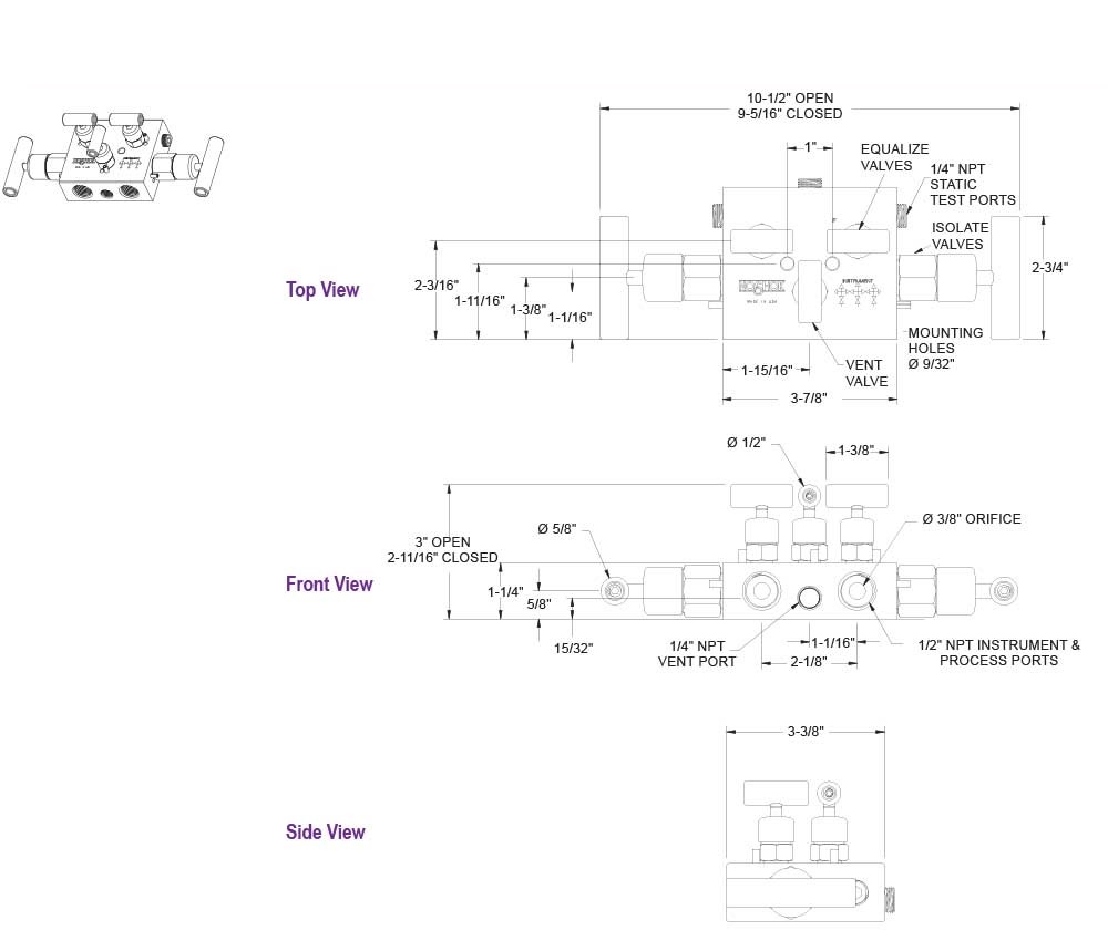 5530 Series Zinc-Nickel Plated Carbon Steel 0.375 in. Orifice Natural Gas 5 Manifold Valve with Soft Seat/Tip
