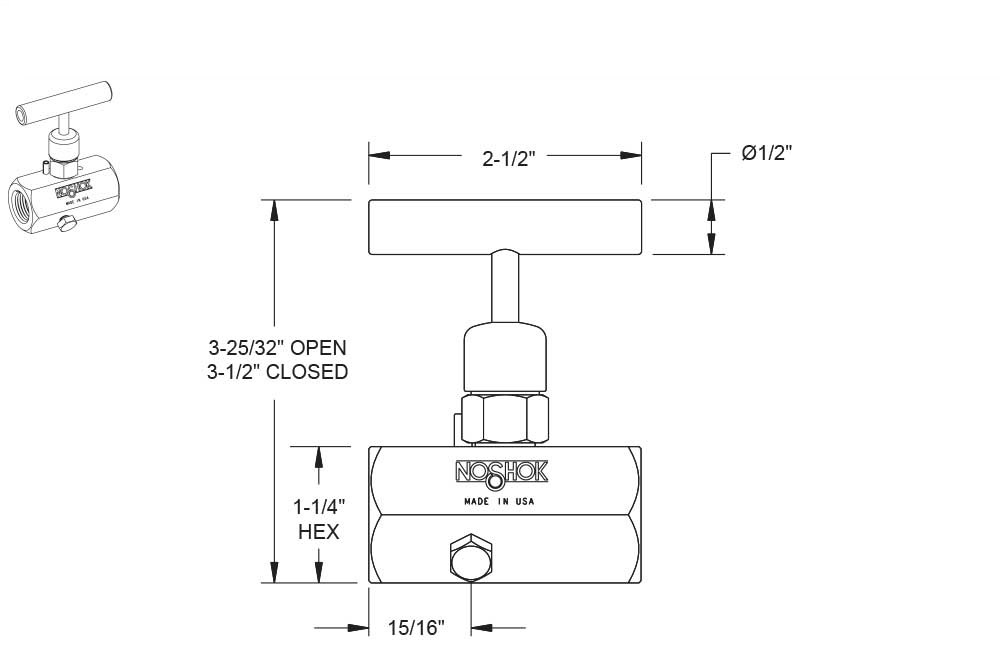 600 Series 1/2 in. Connection Size Block and Bleed Needle Valve with Hard Seat