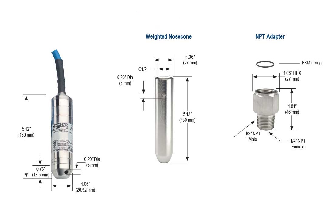 627 Series 42 ft Cable Length Intrinsically Safe Submersible Liquid Level Transmitter