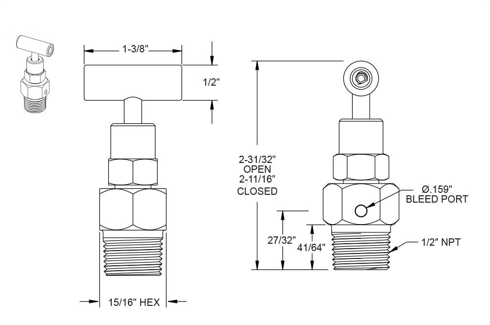 800 Series 10,000 psi Pressure Rating Bleed Needle Valve with Hard Seat and Soft Tip