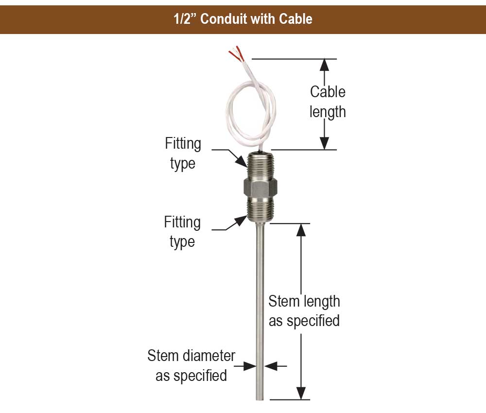 900 Series 4 in. Stem Lengths  Industrial Resistance Temperature Device (RTD) Probe