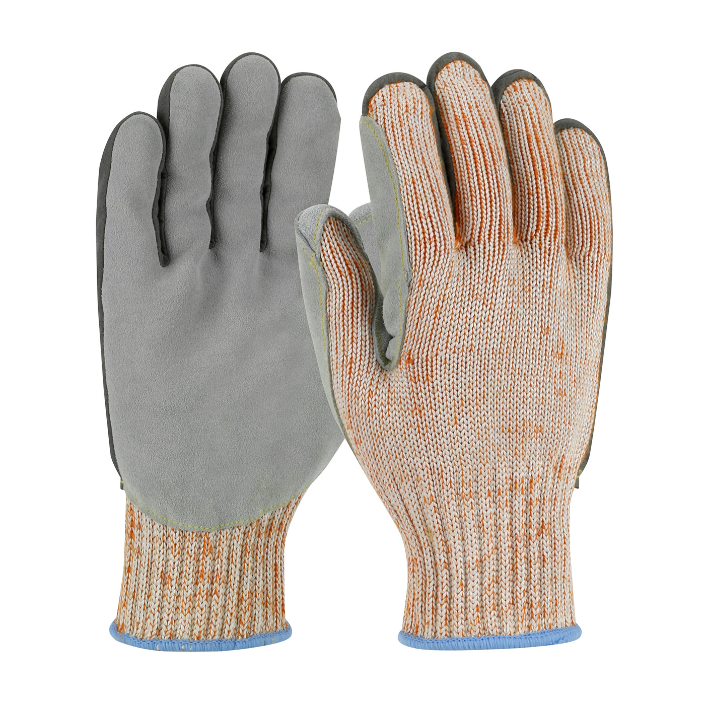 SEAMLESS KNIT POLYKOR BLENDED GLOVE WITH SPLIT COWHIDE LEATHER PALM AND ARAMID STITCHING - VEND-READY