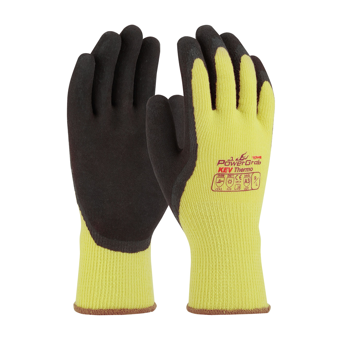 SEAMLESS KNIT KEVLAR® / ACRYLIC GLOVE WITH LATEX COATED MICROFINISH GRIP ON PALM & FINGERS