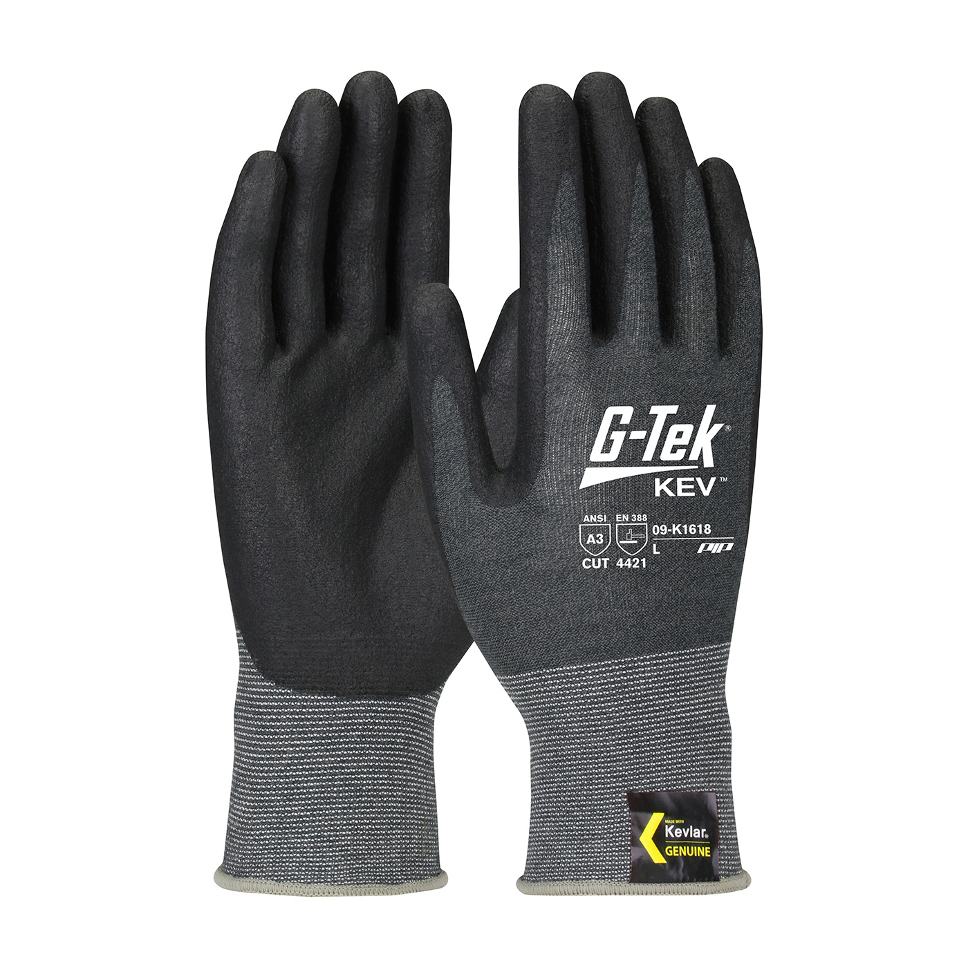 SEAMLESS KNIT KEVLAR® BLENDED GLOVE WITH NITRILE COATED FOAM GRIP ON PALM & FINGERS