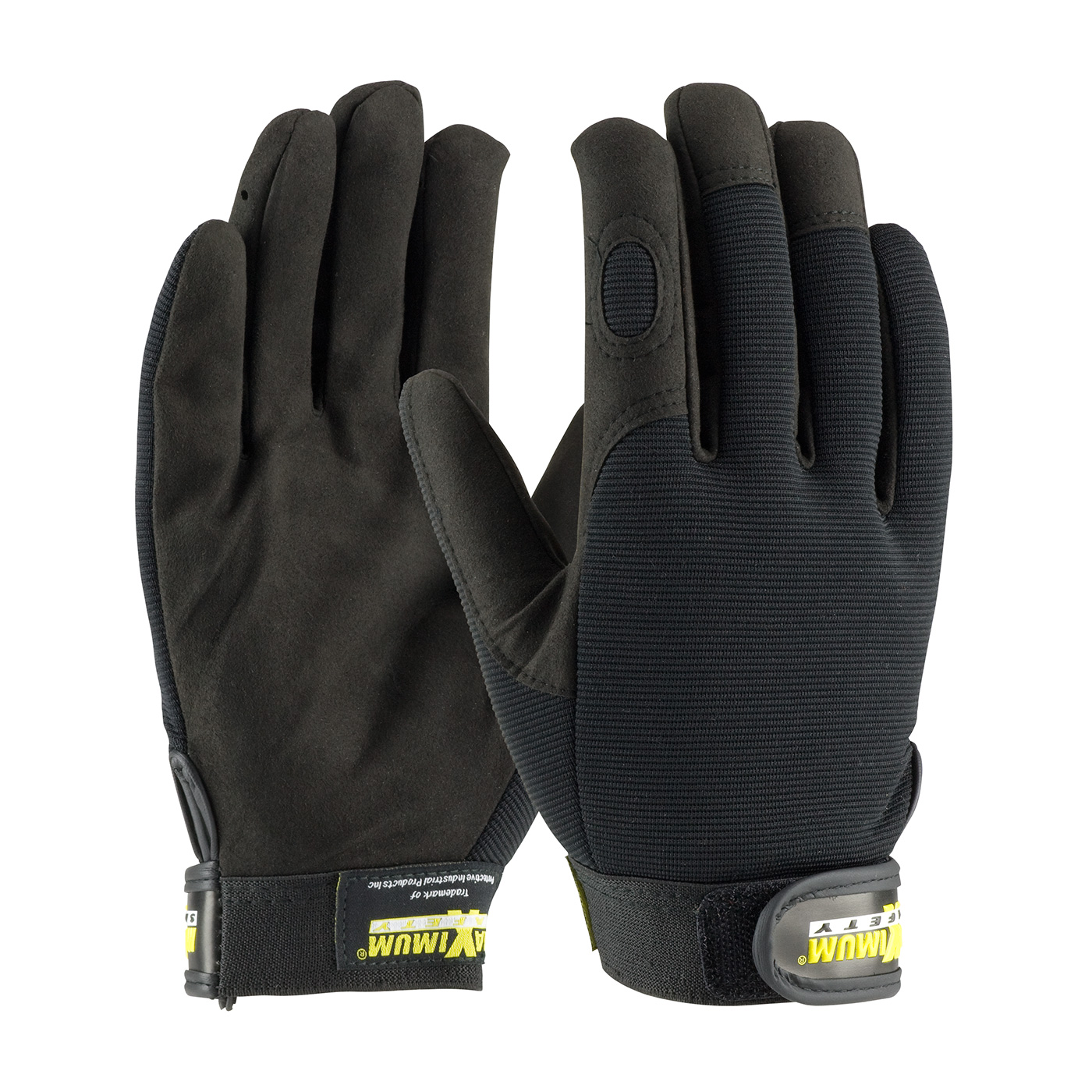 PROFESSIONAL MECHANIC`S GLOVE WITH SYNTHETIC LEATHER PALM AND FABRIC BACK - BLACK