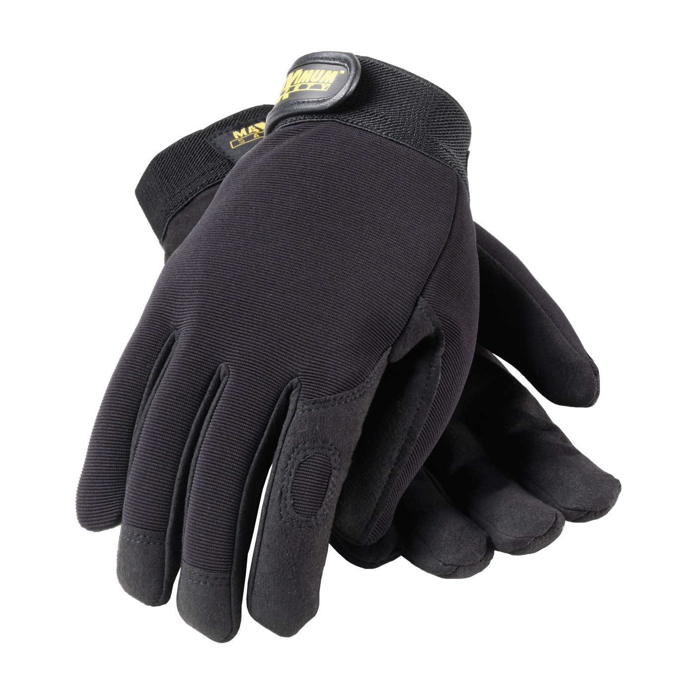 PROFESSIONAL MECHANIC`S GLOVE WITH SYNTHETIC LEATHER PALM AND FABRIC BACK - BLACK