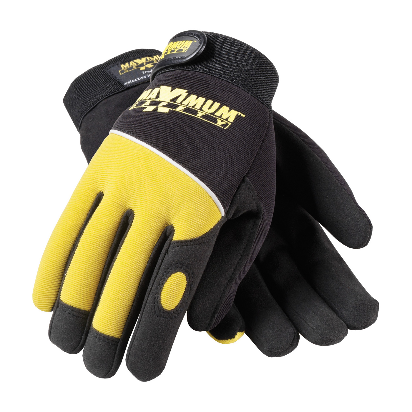 PROFESSIONAL MECHANIC`S GLOVE WITH SYNTHETIC LEATHER PALM AND FABRIC BACK - YELLOW