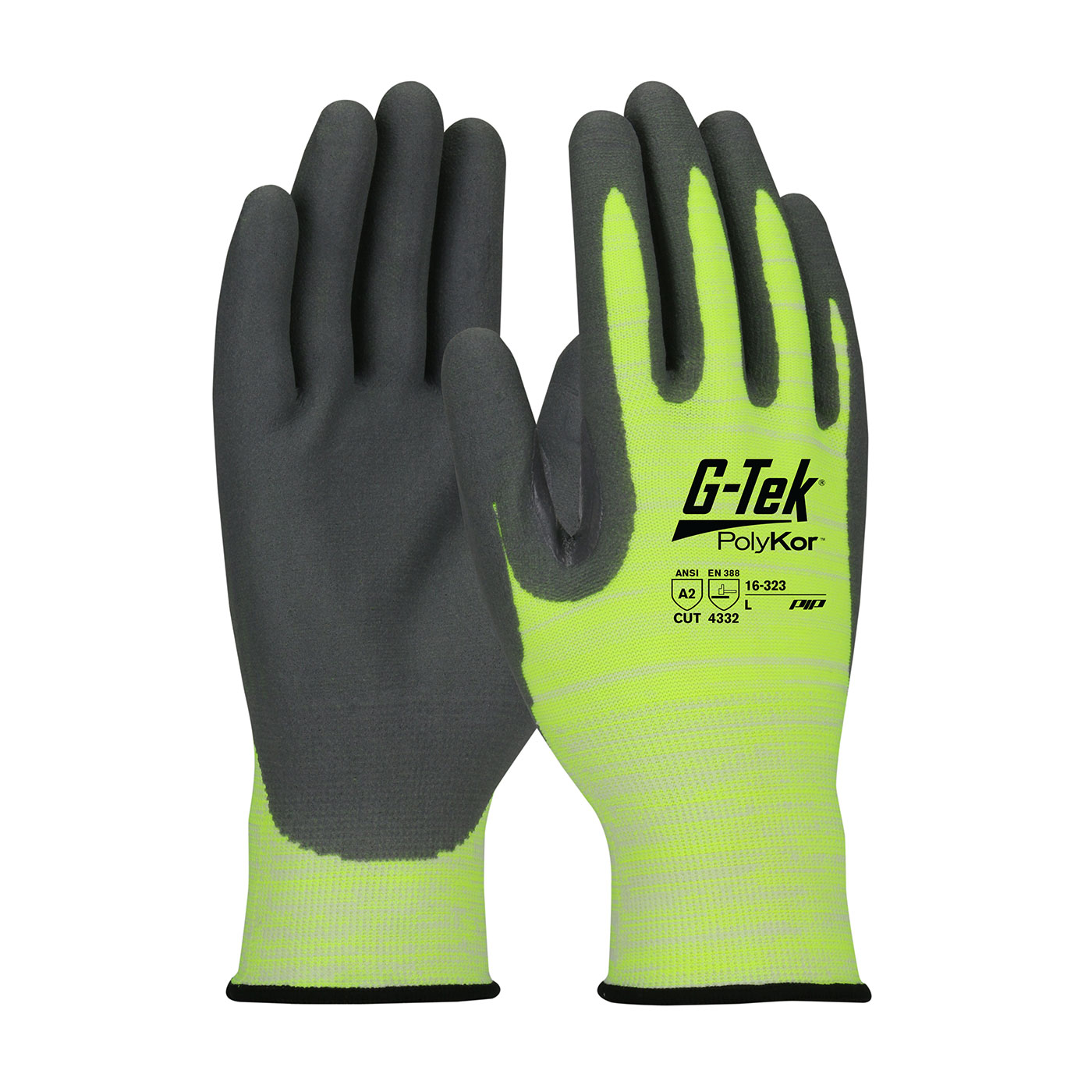 HI-VIS SEAMLESS KNIT POLYKOR® BLENDED GLOVE WITH NITRILE COATED FOAM GRIP ON PALM & FINGERS