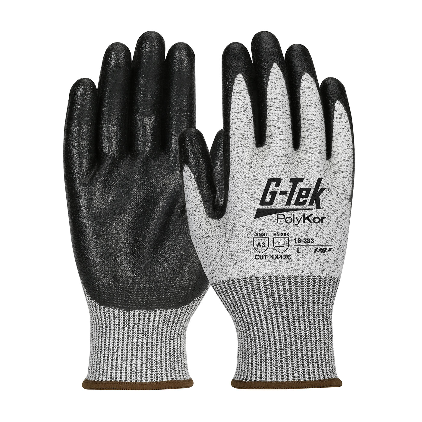 SEAMLESS KNIT POLYKOR® BLENDED GLOVE WITH NITRILE COATED MICROSURFACE GRIP ON PALM & FINGERS