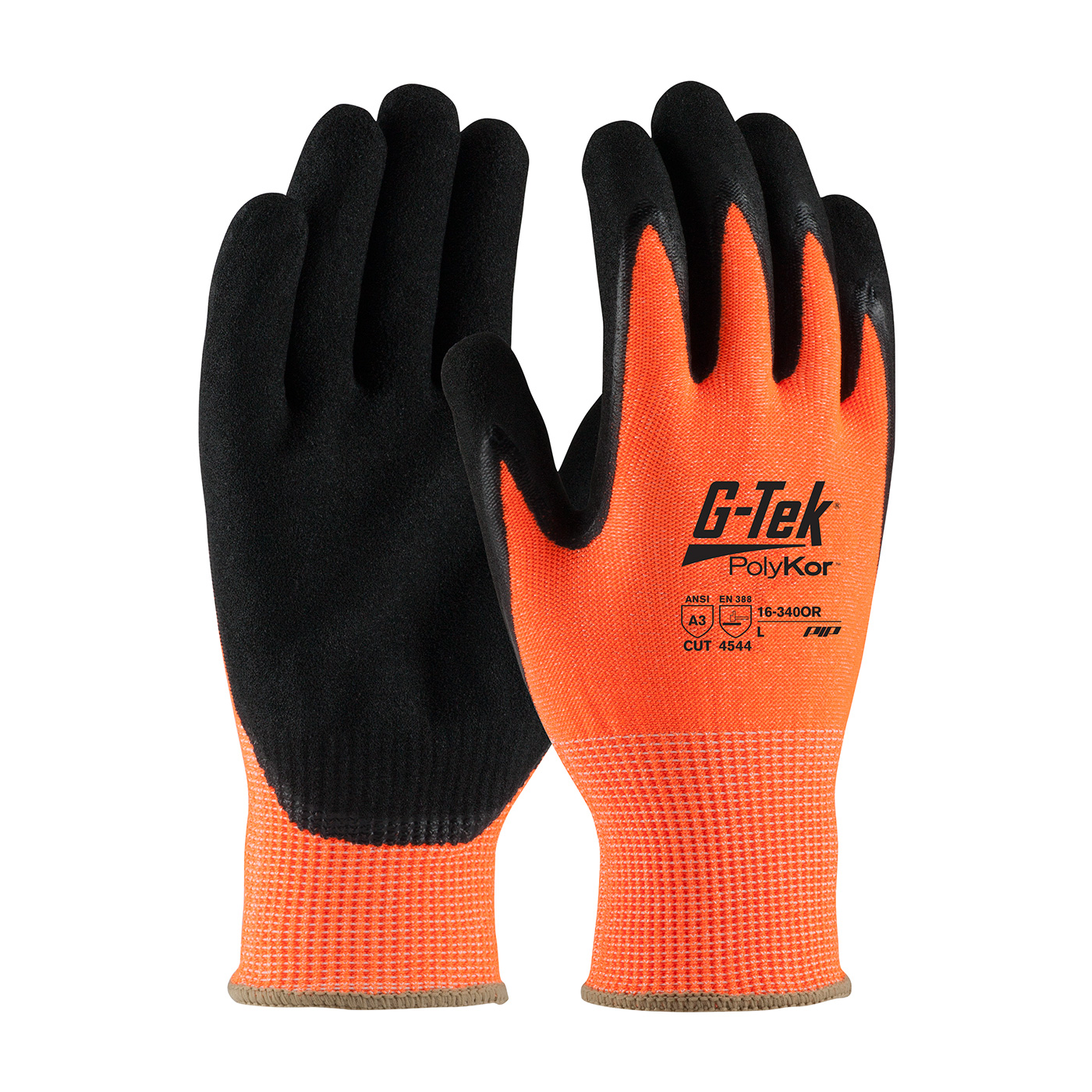 HI-VIS SEAMLESS KNIT POLYKOR® BLENDED GLOVE WITH DOUBLE-DIPPED NITRILE COATED MICROSURFACE GRIP ON PALM & FINGERS