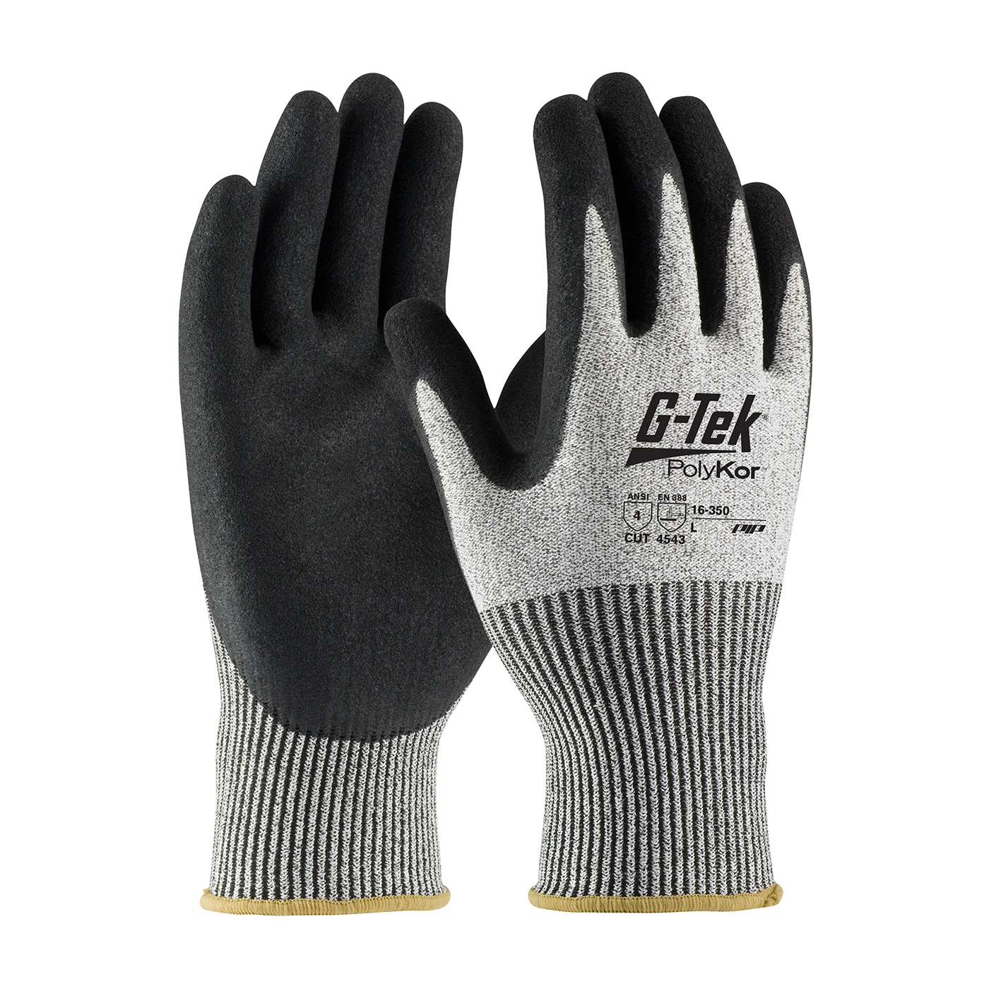 SEAMLESS KNIT POLYKOR® BLENDED WITH DOUBLE-DIPPED NITRILE COATED MICROSURFACE GRIP ON PALM & FINGERS
