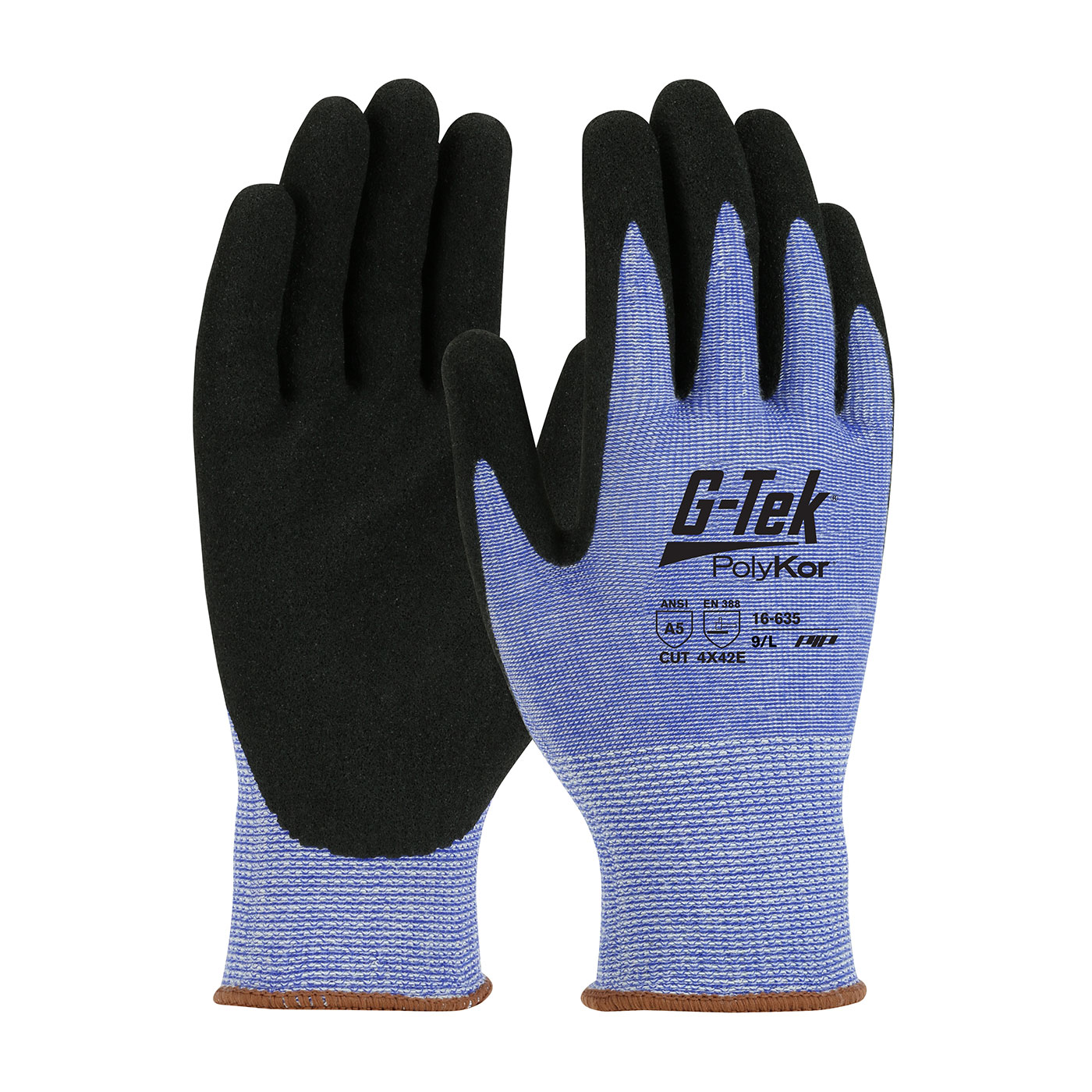 SEAMLESS KNIT POLYKOR® BLENDED GLOVE WITH NITRILE COATED MICROSURFACE GRIP ON PALM & FINGERS