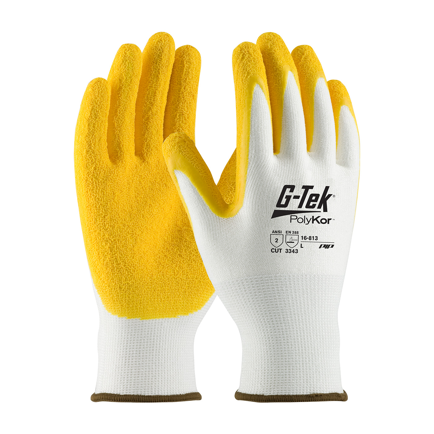 SEAMLESS KNIT POLYKOR® BLENDED GLOVE WITH LATEX COATED CRINKLE GRIP ON PALM & FINGERS