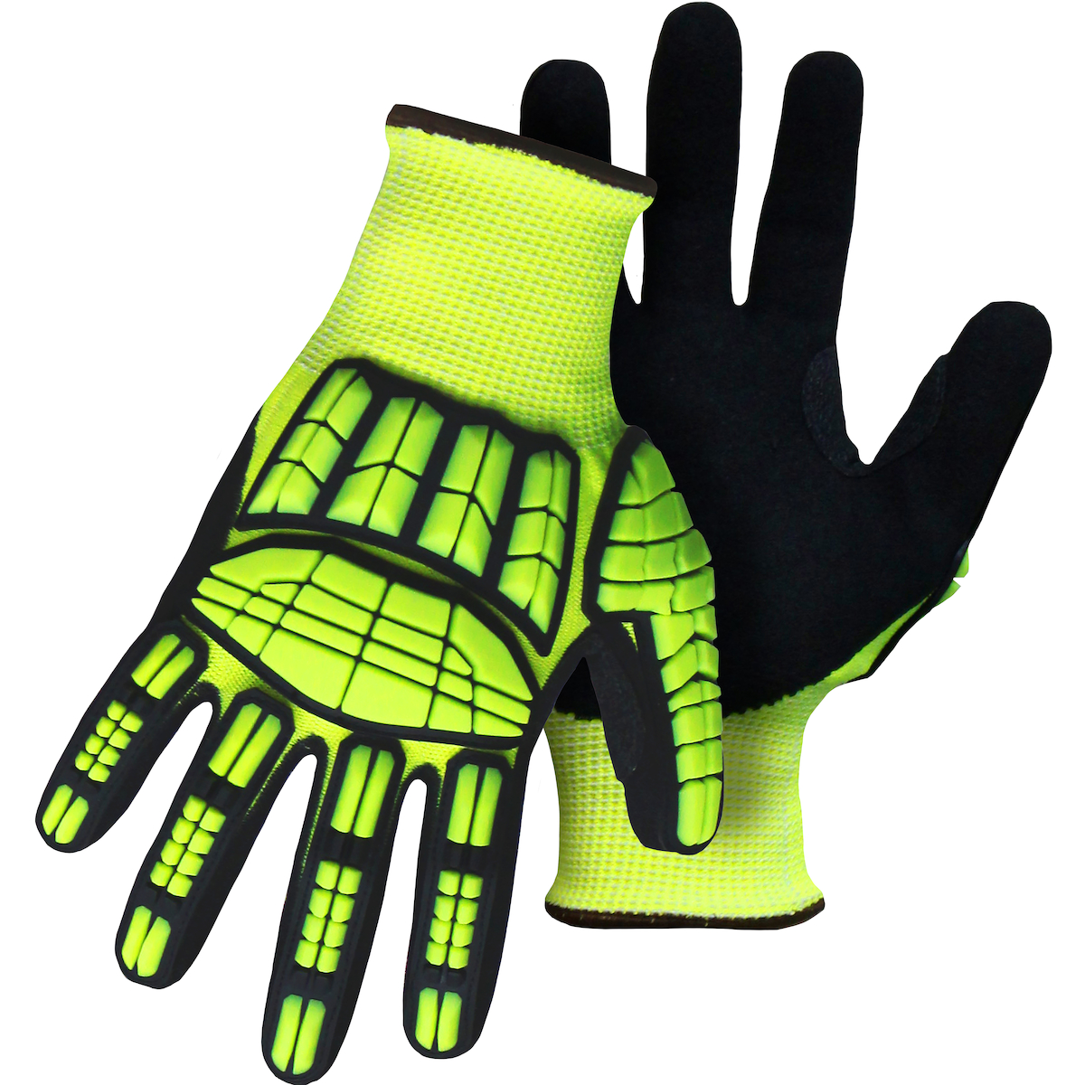 SEAMLESS KNIT POLYKOR BLENDED GLOVE WITH IMPACT PROTECTION AND SANDY NITRILE COATED GRIP ON PALM & FINGERS