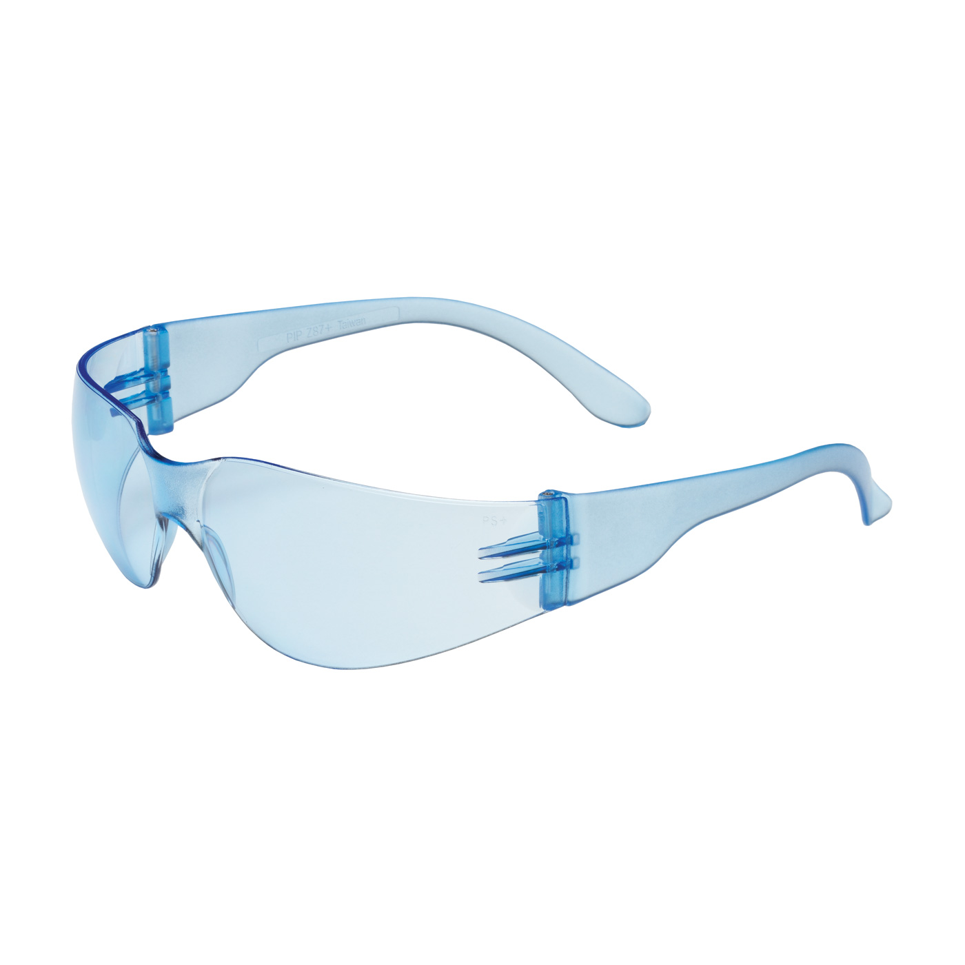 RIMLESS SAFETY GLASSES WITH LIGHT BLUE TEMPLE, LIGHT BLUE LENS AND ANTI-SCRATCH COATING