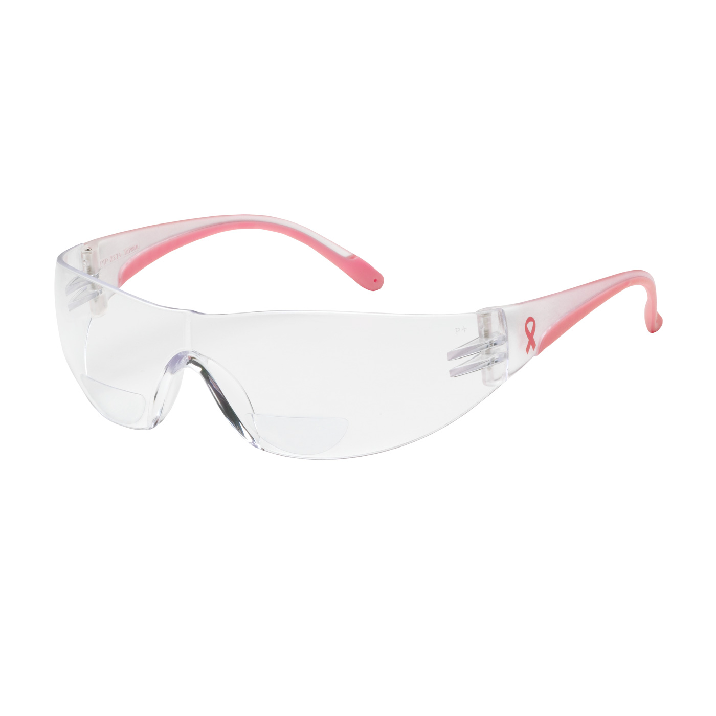 RIMLESS SAFETY READERS WITH CLEAR / PINK TEMPLE, CLEAR LENS AND ANTI-SCRATCH COATING - +2.00 DIOPTER