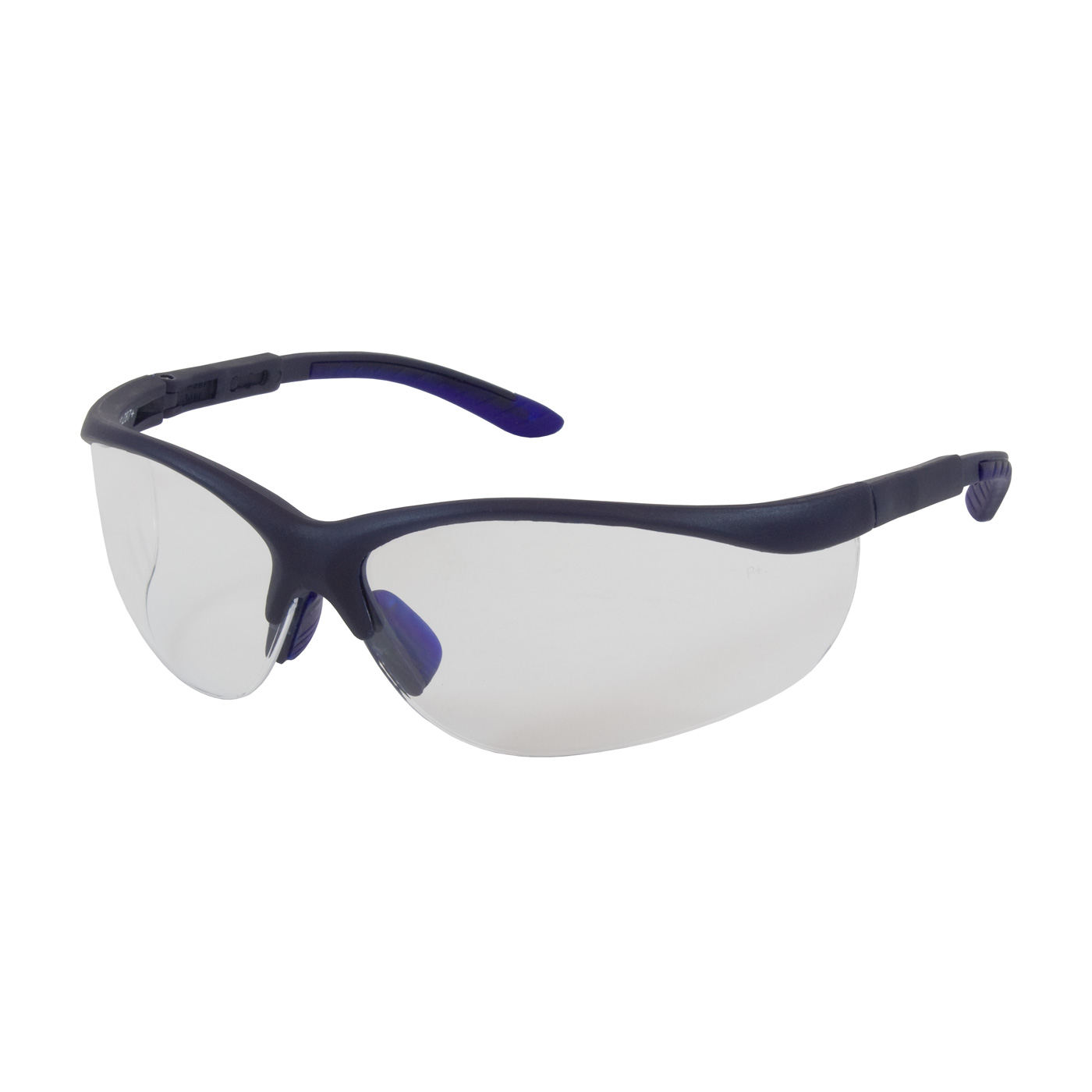 SEMI-RIMLESS SAFETY GLASSES WITH BLUE FRAME, CLEAR LENS AND ANTI-SCRATCH COATING