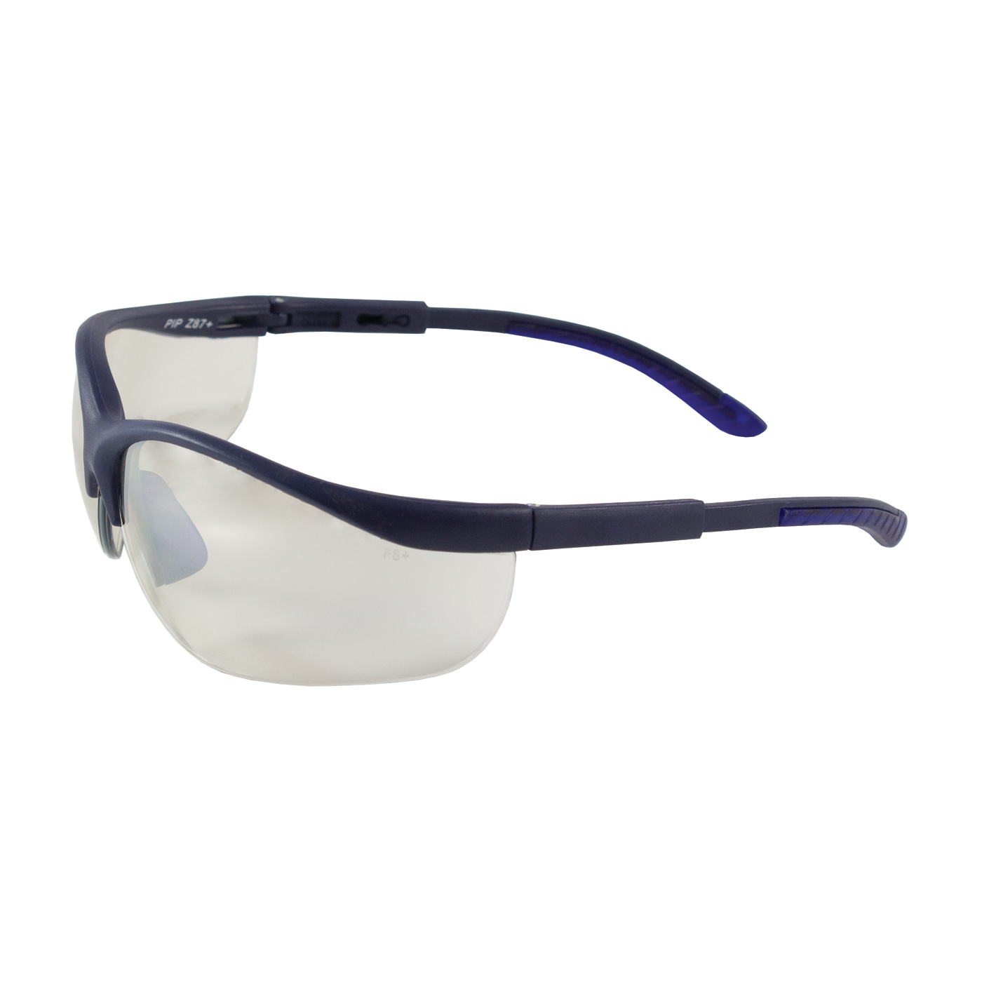 SEMI-RIMLESS SAFETY GLASSES WITH BLUE FRAME, I/O LENS AND ANTI-SCRATCH COATING