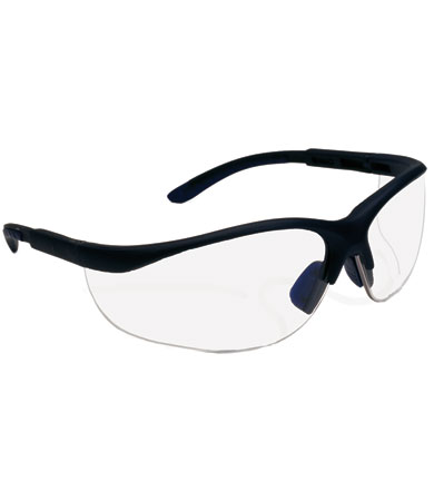 SEMI-RIMLESS SAFETY GLASSES WITH BLACK FRAME, I/O LENS AND ANTI-SCRATCH COATING