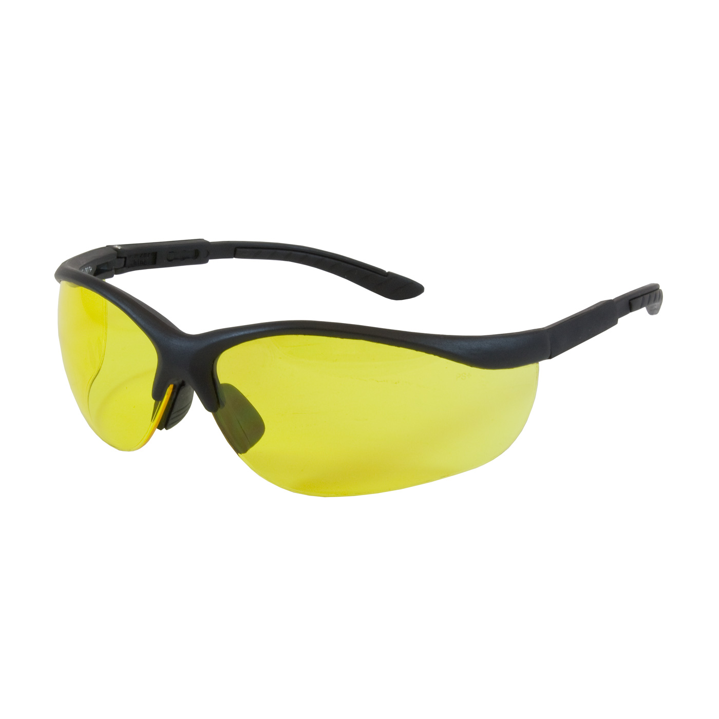 SEMI-RIMLESS SAFETY GLASSES WITH BLACK FRAME, AMBER LENS AND ANTI-SCRATCH COATING