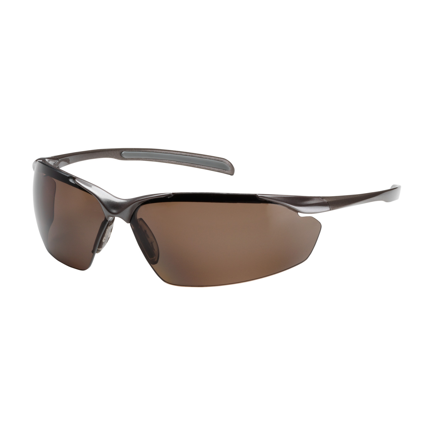 SEMI-RIMLESS SAFETY GLASSES WITH GLOSS BRONZE FRAME, POLARIZED BROWN LENS AND ANTI-SCRATCH COATING