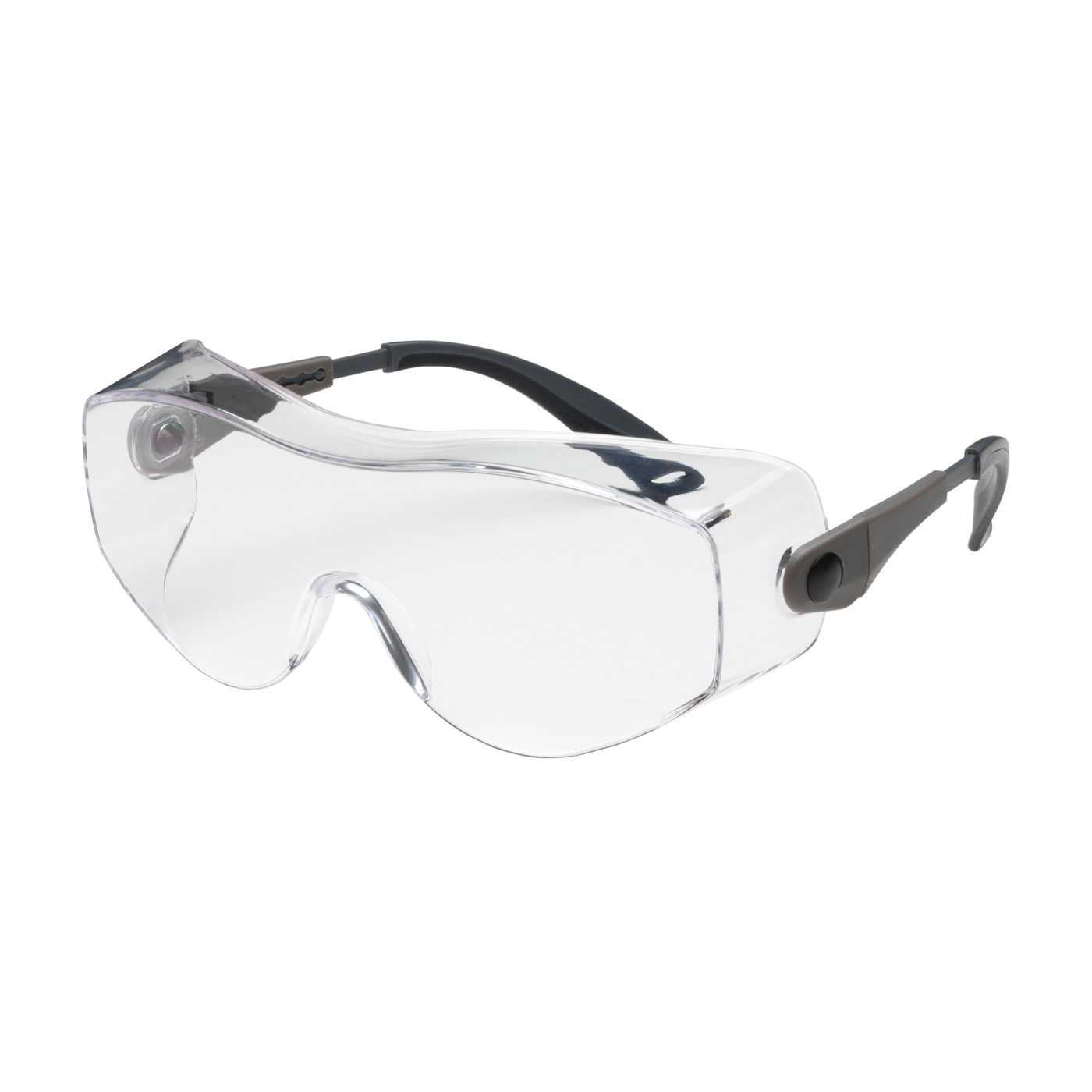 OTG RIMLESS SAFETY GLASSES WITH BLACK / GRAY TEMPLE, CLEAR LENS AND ANTI-FOG / ANTI-SCRATCH COATING
