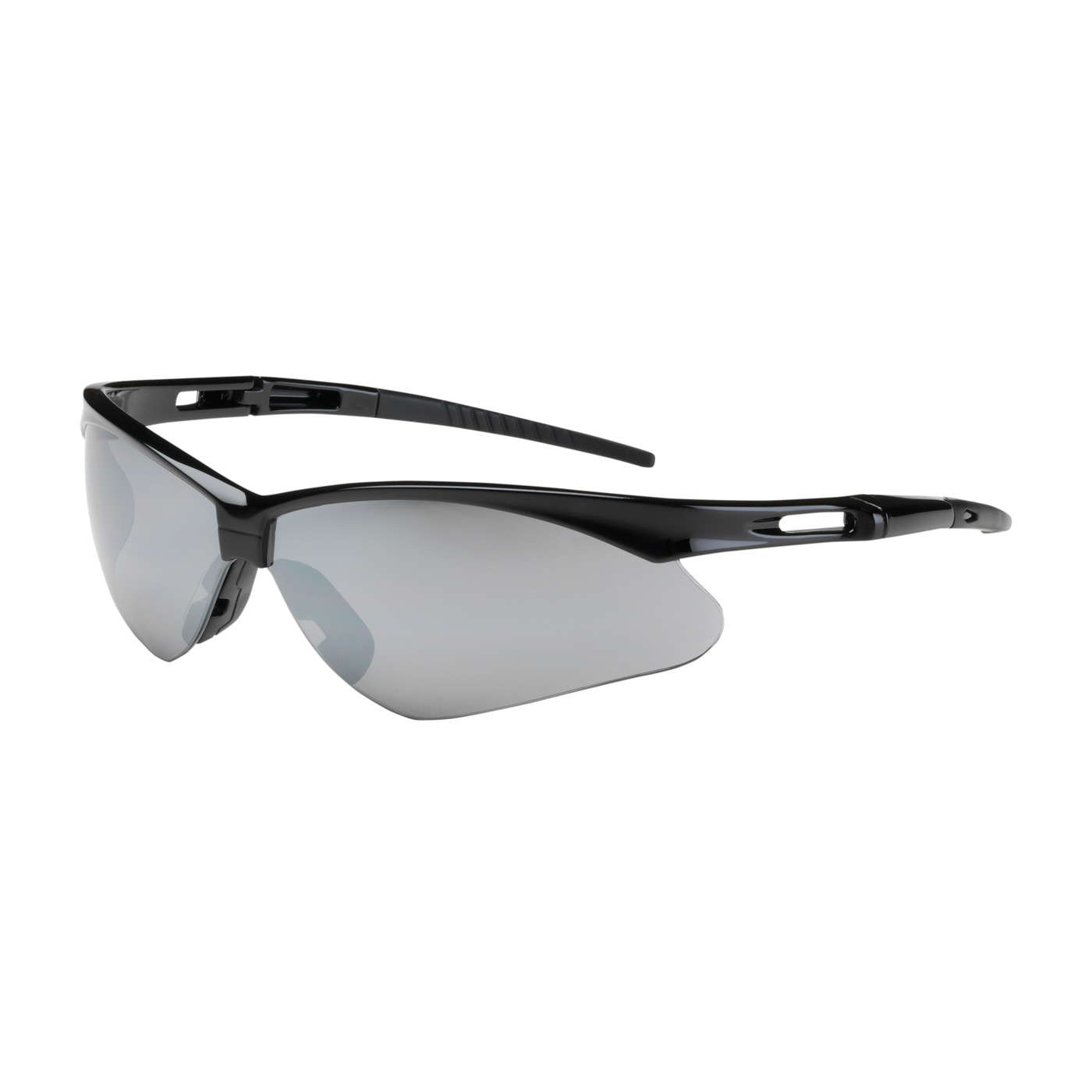 SEMI-RIMLESS SAFETY GLASSES WITH BLACK FRAME, SILVER MIRROR LENS AND ANTI-SCRATCH COATING