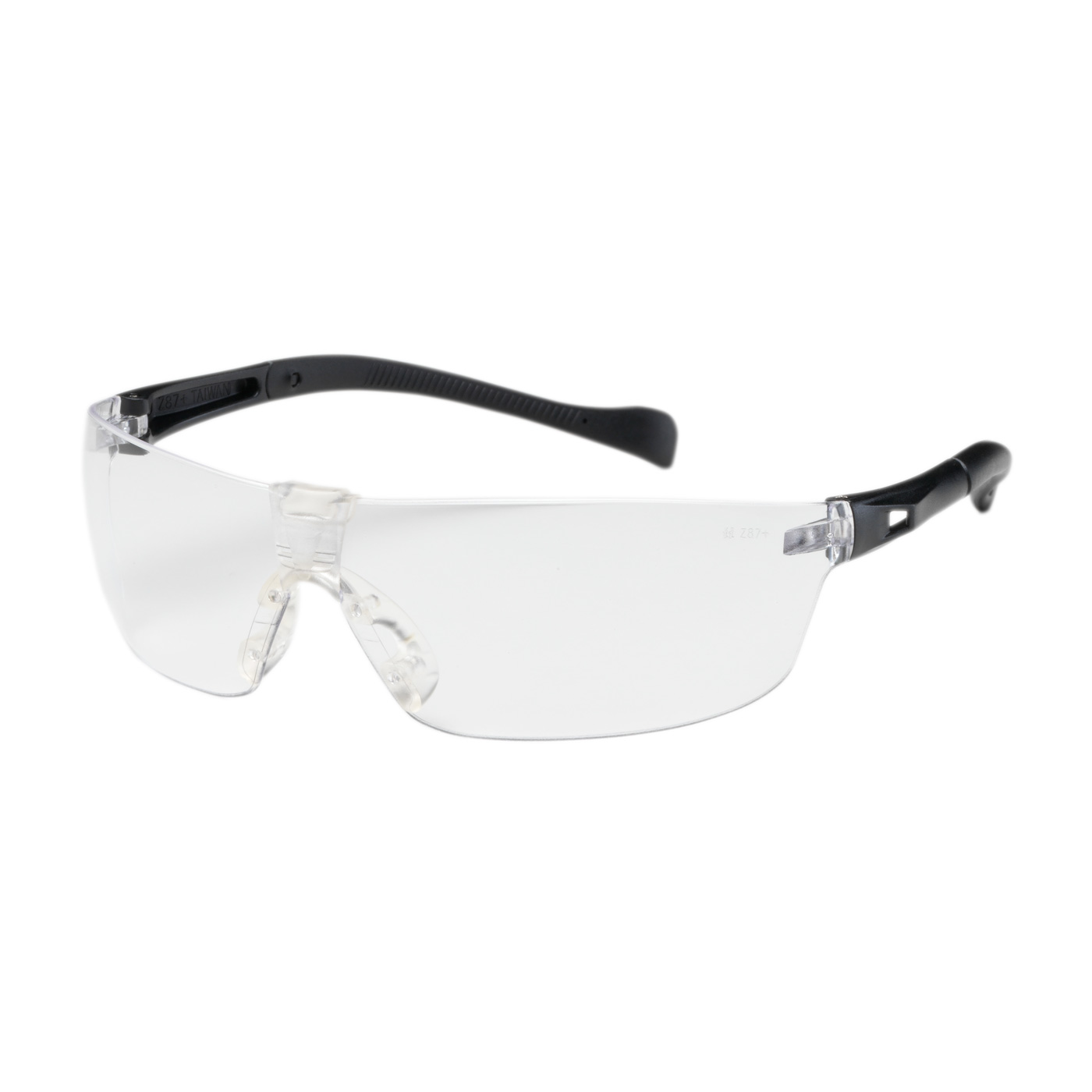 RIMLESS SAFETY GLASSES WITH BLACK TEMPLE, CLEAR LENS AND ANTI-SCRATCH COATING