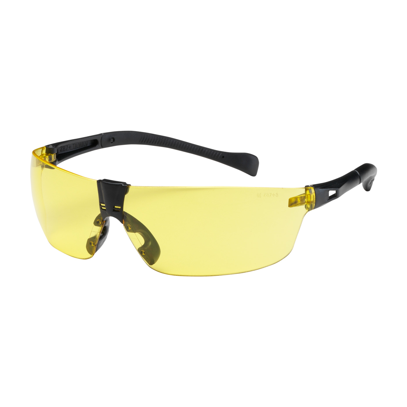 RIMLESS SAFETY GLASSES WITH BLACK TEMPLE, AMBER LENS AND ANTI-SCRATCH COATING
