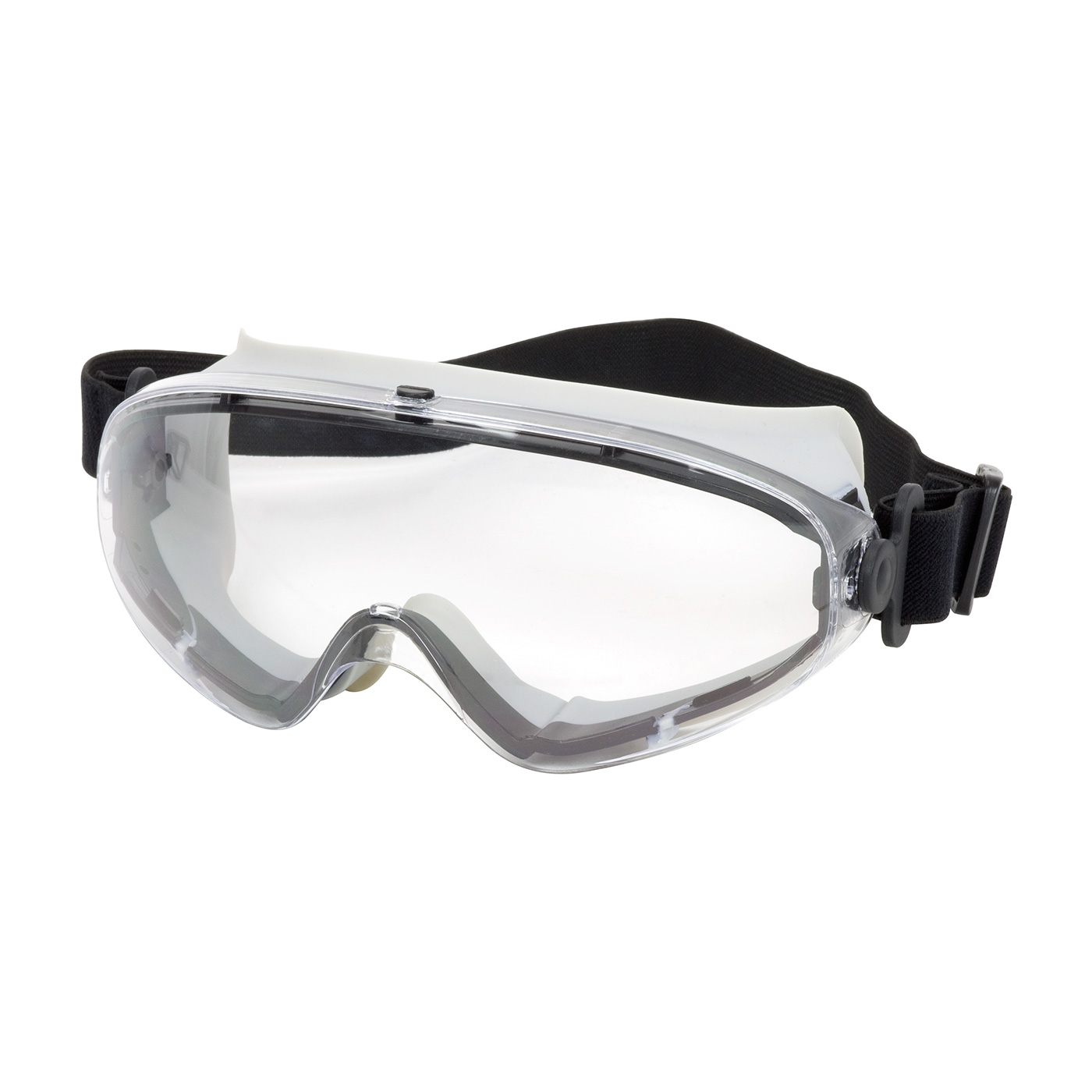 INDIRECT VENT GOGGLE WITH LIGHT GRAY BODY, CLEAR LENS AND ANTI-SCRATCH / ANTI-FOG COATING - NON-LATEX STRAP