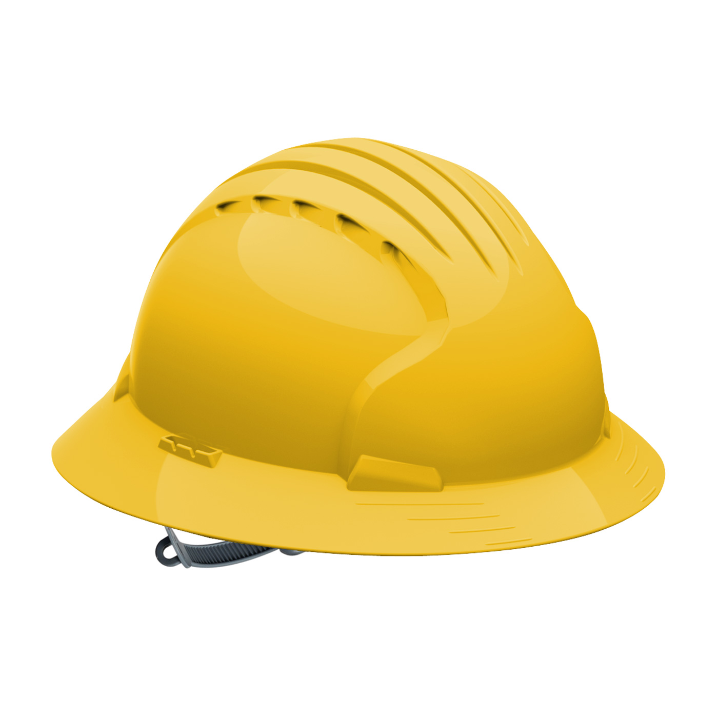 FULL BRIM HARD HAT WITH HDPE SHELL, 6-POINT POLYESTER SUSPENSION AND SLIP RATCHET ADJUSTMENT