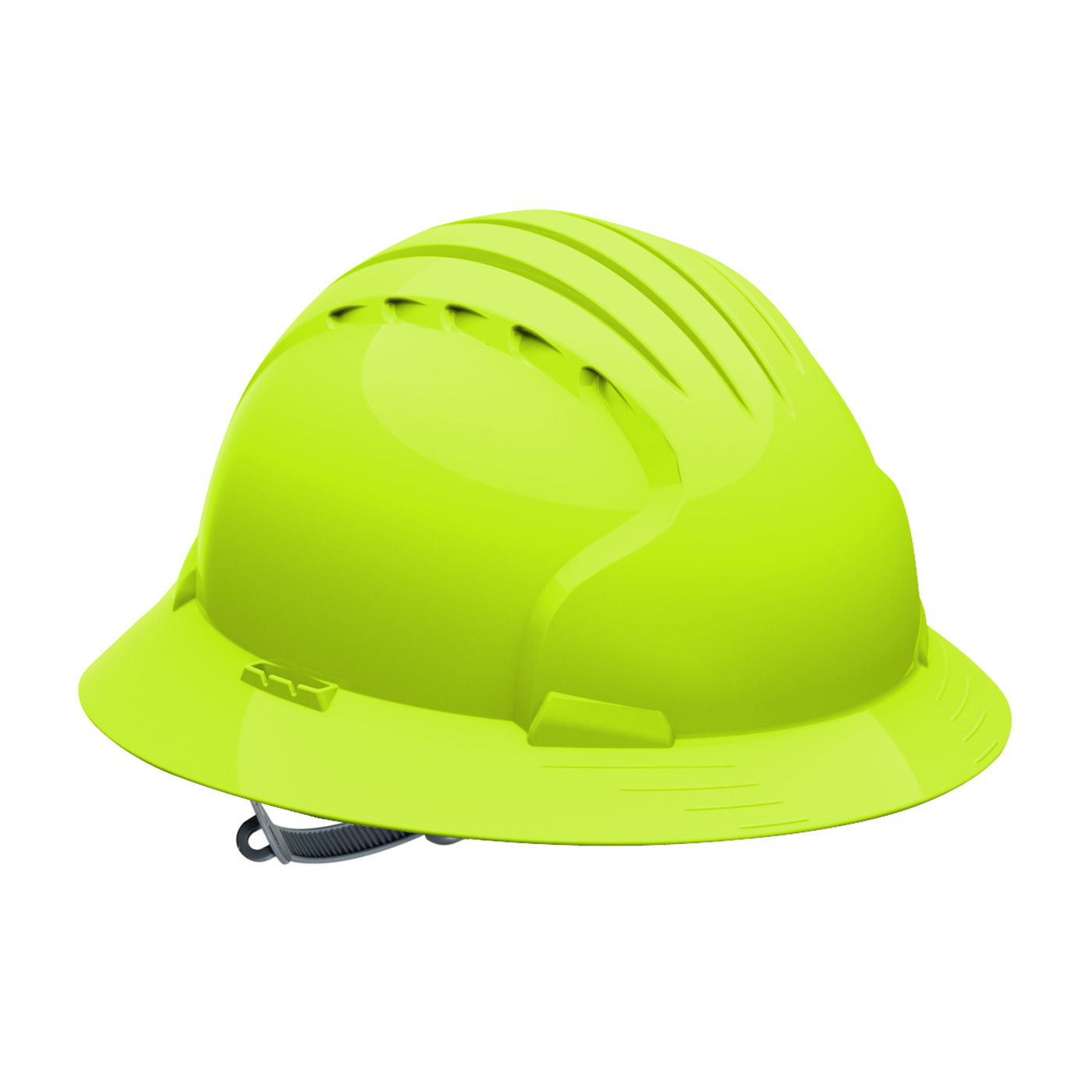 FULL BRIM HARD HAT WITH HDPE SHELL, 6-POINT POLYESTER SUSPENSION AND SLIP RATCHET ADJUSTMENT