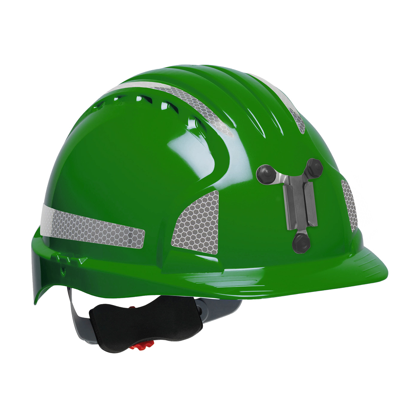 STANDARD BRIM MINING HARD HAT WITH HDPE SHELL, 6-POINT POLYESTER SUSPENSION, WHEEL RATCHET ADJUSTMENT AND CR2 REFLECTIVE KIT