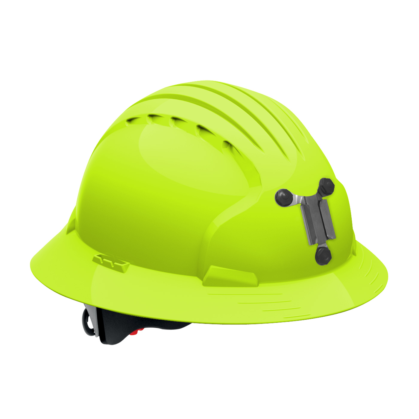 FULL BRIM MINING HARD HAT WITH HDPE SHELL, 6-POINT POLYESTER SUSPENSION AND WHEEL RATCHET ADJUSTMENT