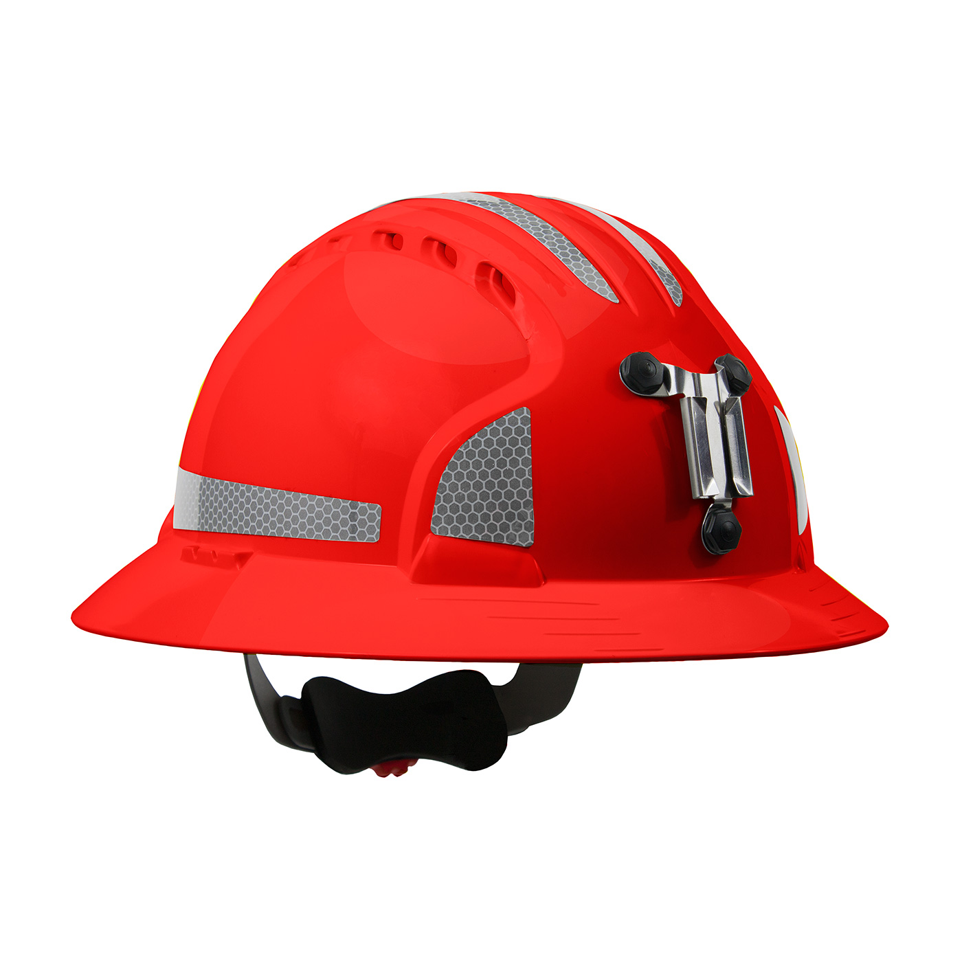 FULL BRIM MINING HARD HAT WITH HDPE SHELL, 6-POINT POLYESTER SUSPENSION, WHEEL RATCHET ADJUSTMENT AND CR2 REFLECTIVE KIT