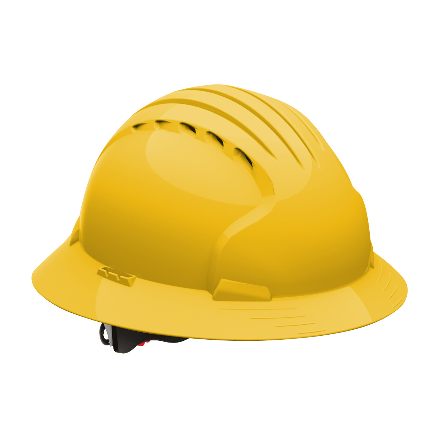 VENTED, FULL BRIM HARD HAT WITH HDPE SHELL, 6-POINT POLYESTER SUSPENSION AND WHEEL RATCHET ADJUSTMENT