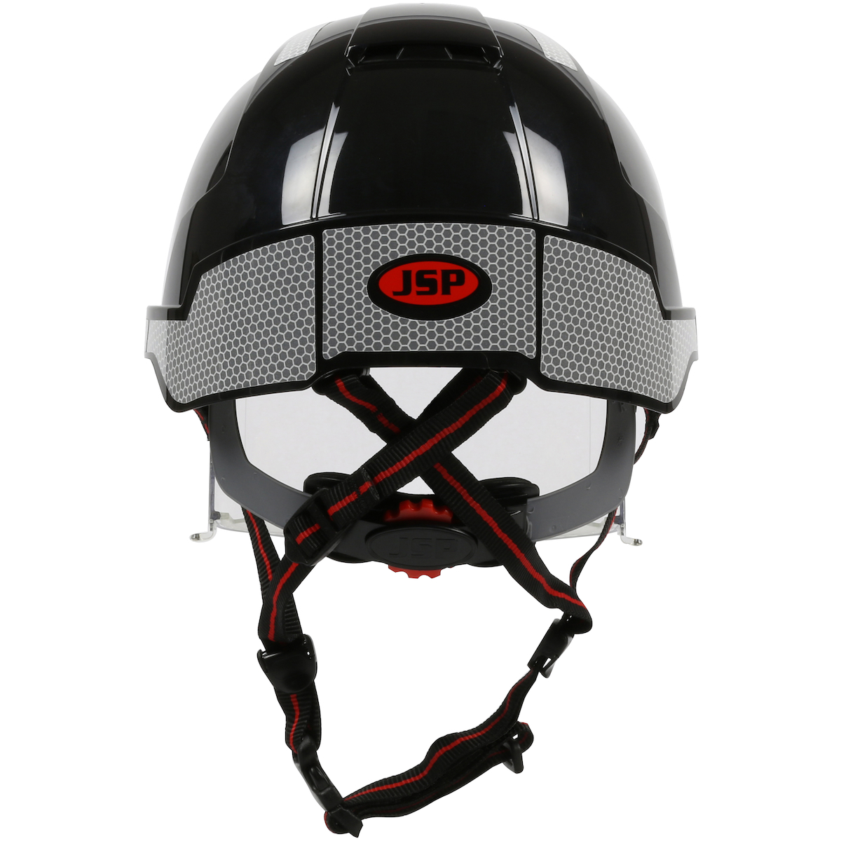 TYPE I, VENTED INDUSTRIAL SAFETY HELMET WITH FULLY ADJUSTABLE FOUR POINT CHINSTRAP, LIGHTWEIGHT ABS SHELL, INTEGRATED ANSI Z87.1 EYE PROTECTION, 6-POINT POLYESTER SUSPENSION AND WHEEL RATCHET ADJUSTMENT