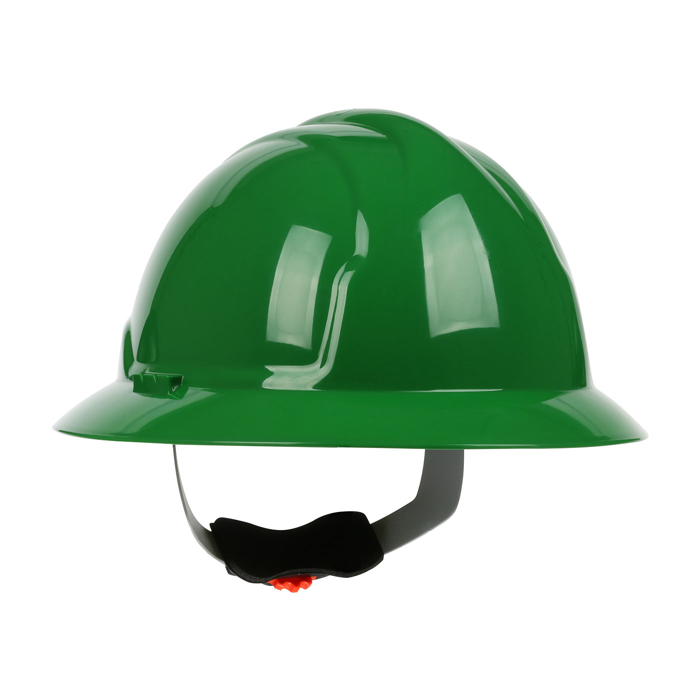 FULL BRIM HARD HAT WITH HDPE SHELL, 4-POINT POLYESTER SUSPENSION AND WHEEL RATCHET ADJUSTMENT