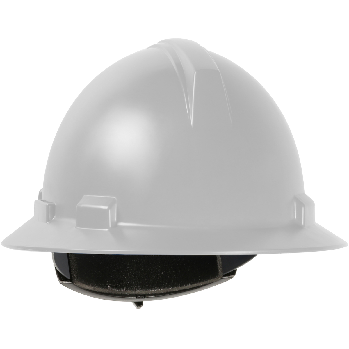 FULL BRIM HARD HAT WITH POLYCARBONATE / ABS SHELL, 4-POINT TEXTILE SUSPENSION AND WHEEL RATCHET ADJUSTMENT