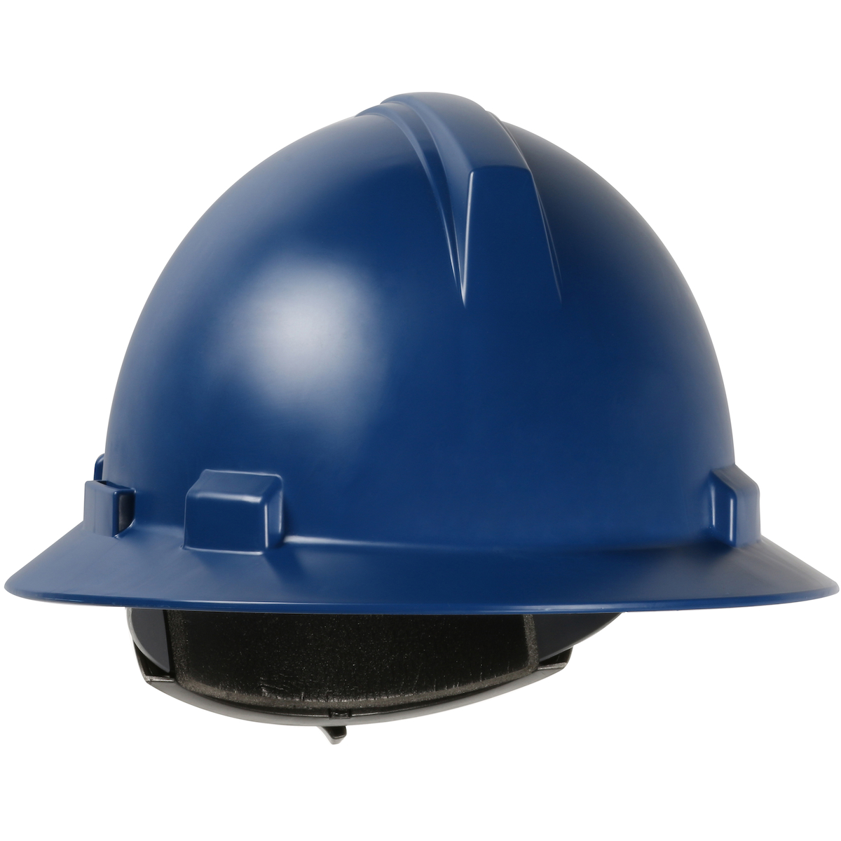 FULL BRIM HARD HAT WITH POLYCARBONATE / ABS SHELL, 4-POINT TEXTILE SUSPENSION AND WHEEL RATCHET ADJUSTMENT