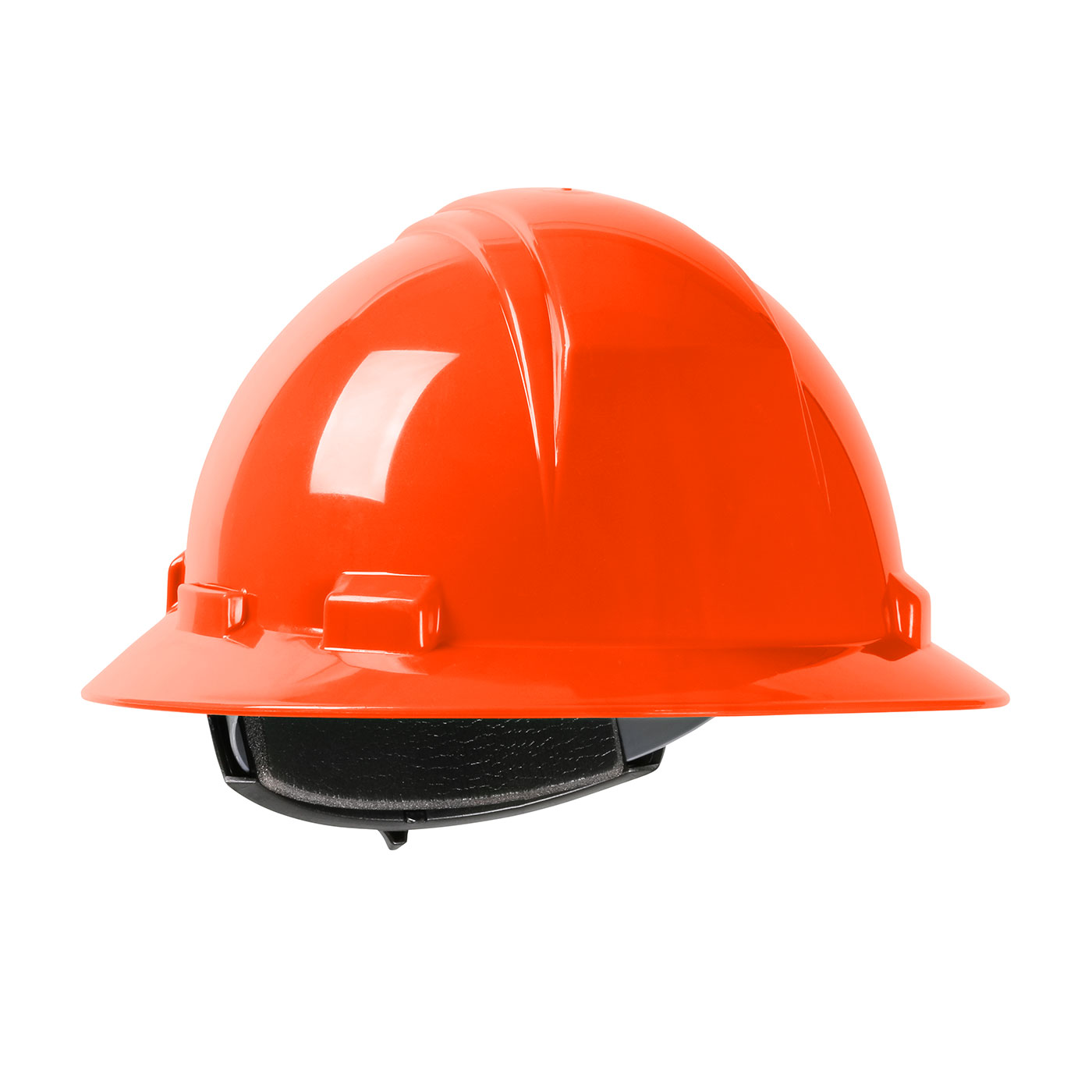 FULL BRIM HARD HAT WITH HDPE SHELL, 4-POINT TEXTILE SUSPENSION AND WHEEL RATCHET ADJUSTMENT